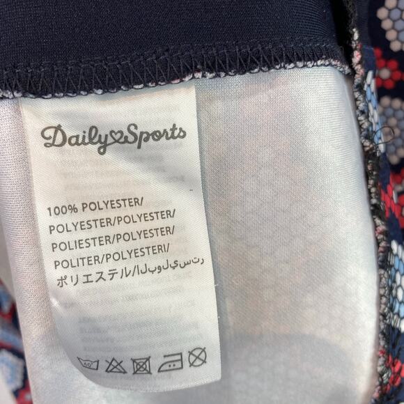 DAILY SPORTS  Size M Sleeveless Zip Neck Dress Geometric Print Red Blue Pink - Picture 5 of 7